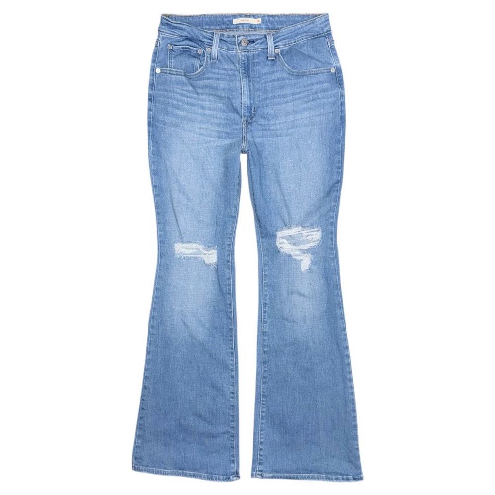 Levi’s 726 High Rise Flare Distressed Stretch Jeans Womens Sz 31 x 32 Light Wash